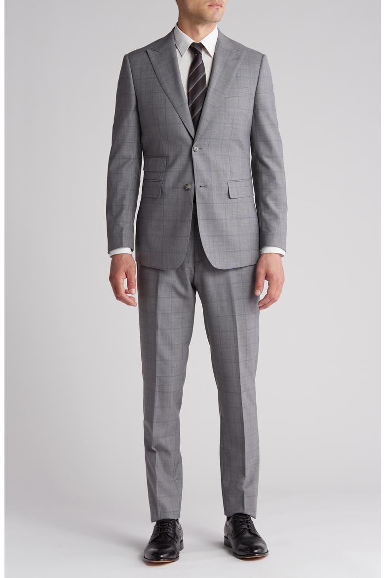 Plaid Trim Fit Wool Blend Two-Piece Suit, Main, color, GRAY