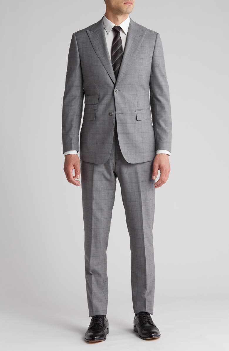 English Laundry Plaid Trim Fit Wool Blend Two-Piece Suit, Main, color, Gray