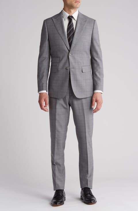 Plaid Trim Fit Wool Blend Two-Piece Suit