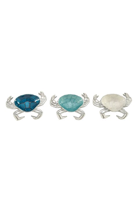 Silvertone Aluminum Crab Serving Bowl with Enamel Interior - Set of 3