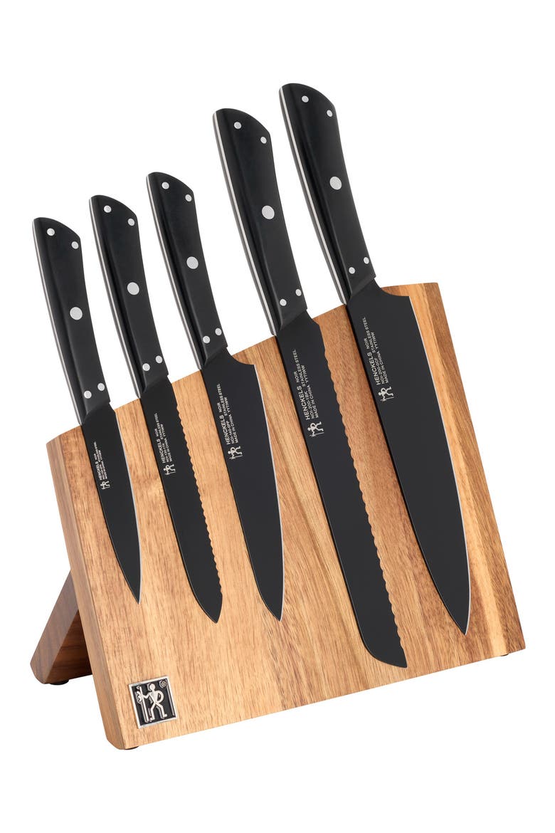 Noir 6-Piece Magnetic Knife Block Set, Main, color, BLACK