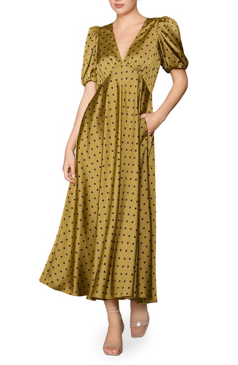 Polka Dot Satin Maxi Dress