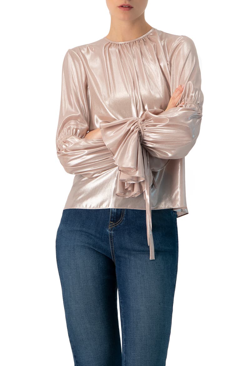 Straight Metallic Sheer Blouse, Main, color, Dusty Pink