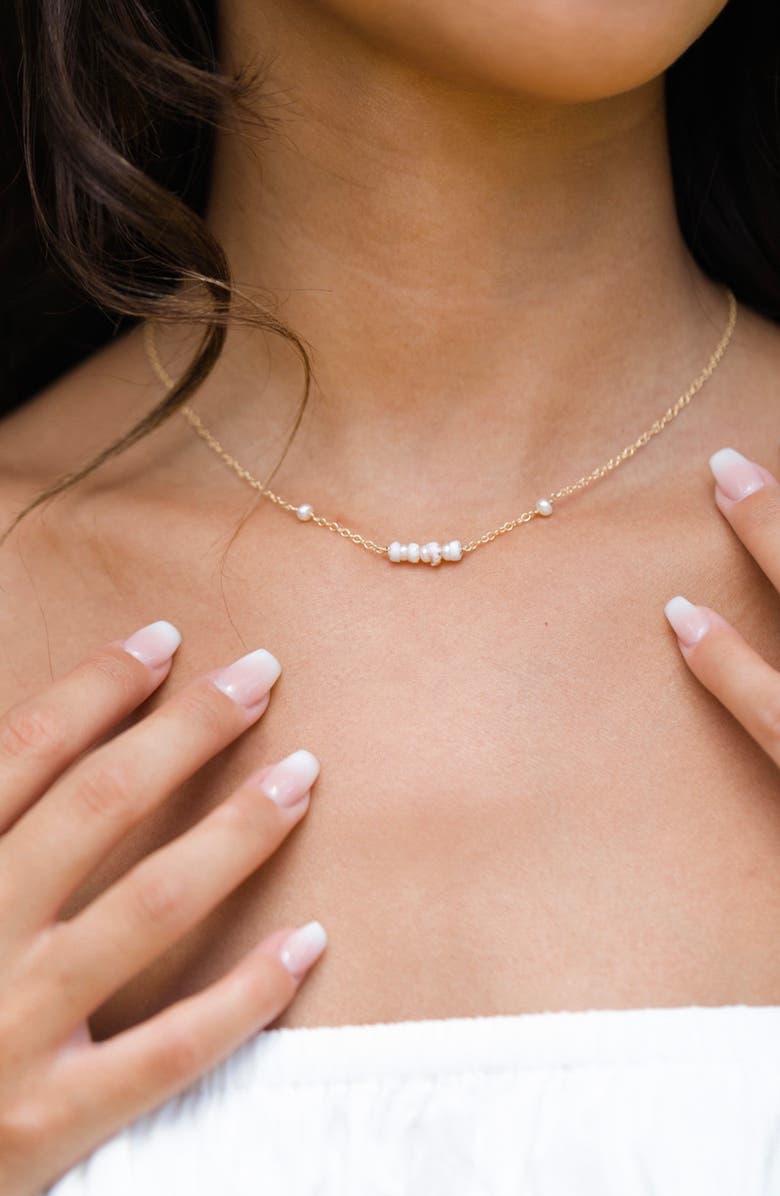 Kiara by Ki-Ele Michelle Dainty Shell & Freshwater Pearl Necklace, Alternate, color, Gold