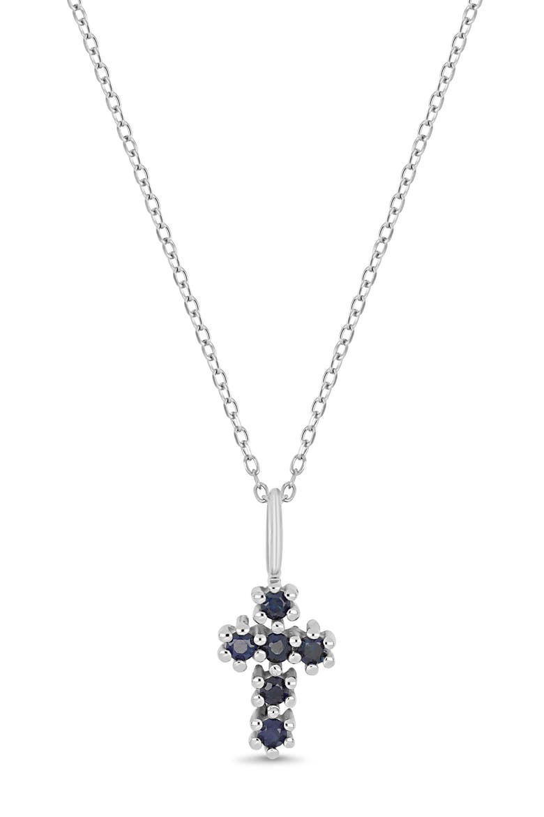 El Mar 18K White Gold Sapphire Cross Pendant Necklace, Main, color, 18K