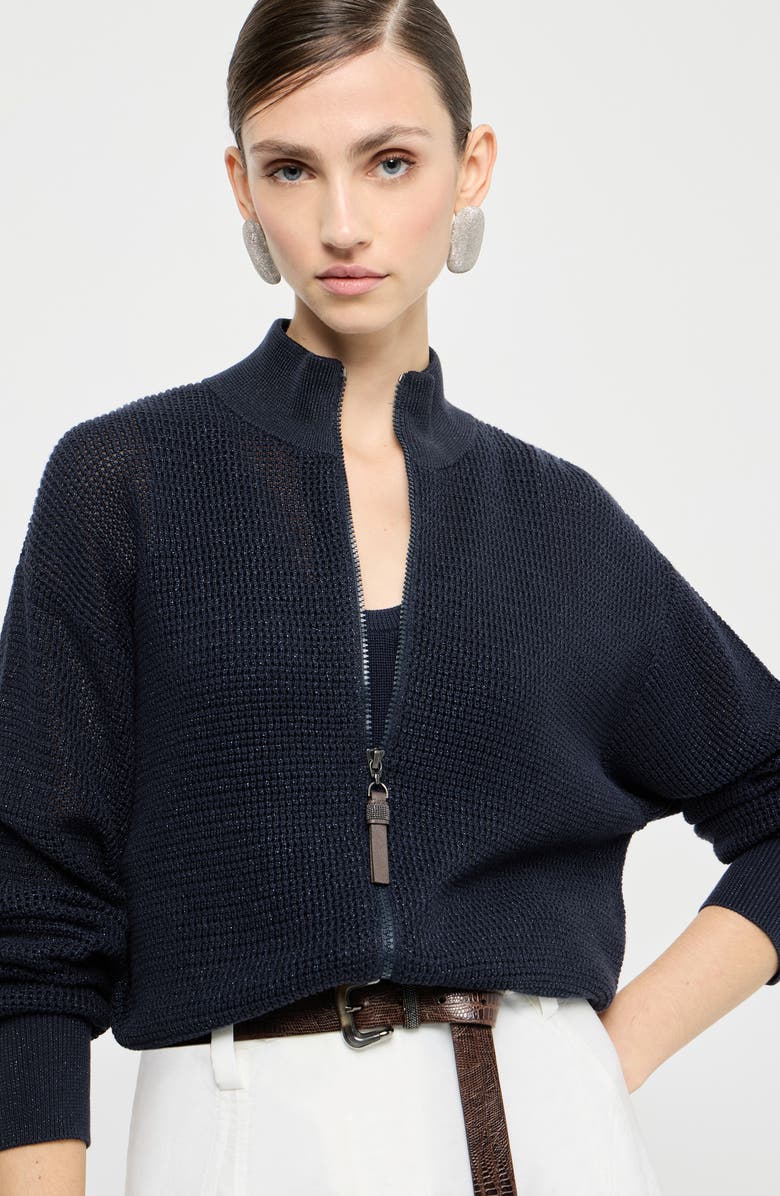Brunello Cucinelli Sparkling net cardigan, Alternate, color, Blue