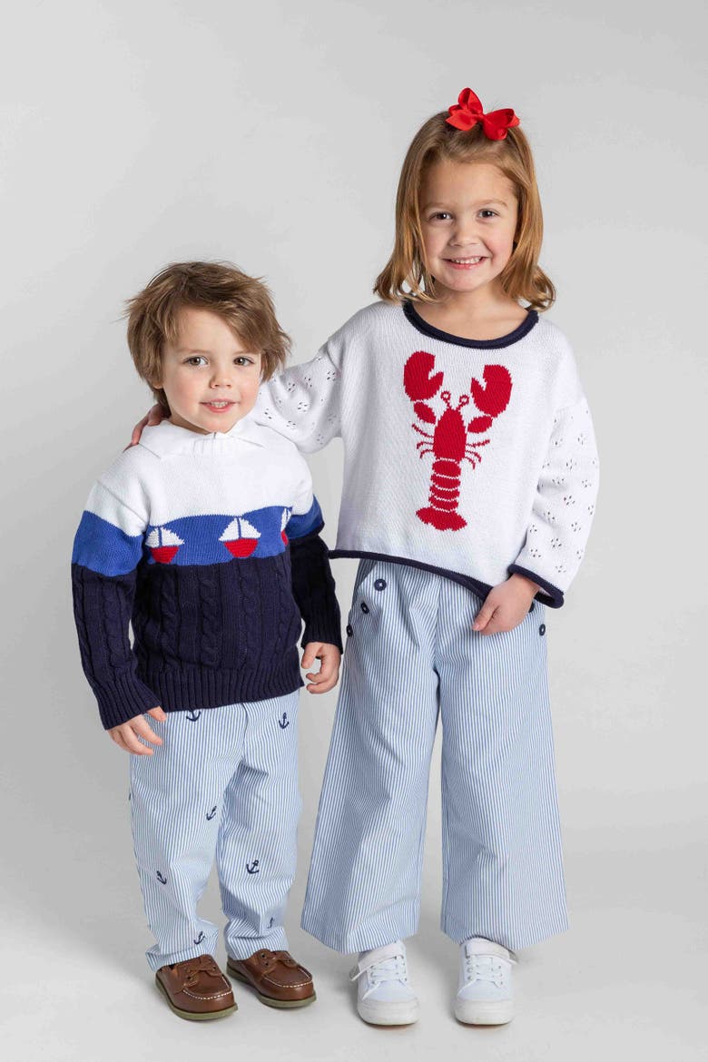 Sweater With Sailboats, Alternate, color, White and Navy