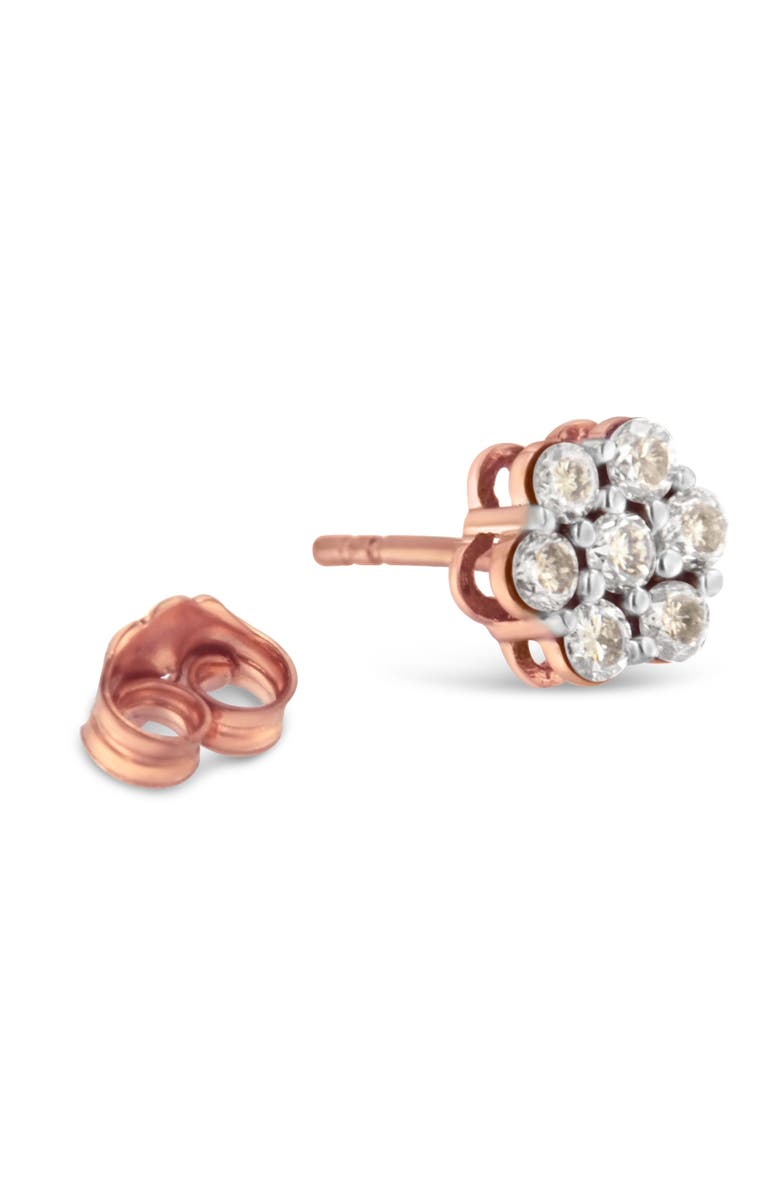 Haus of Brilliance 10K Rose Gold Diamond Floral Stud Earrings, Alternate, color, Pink