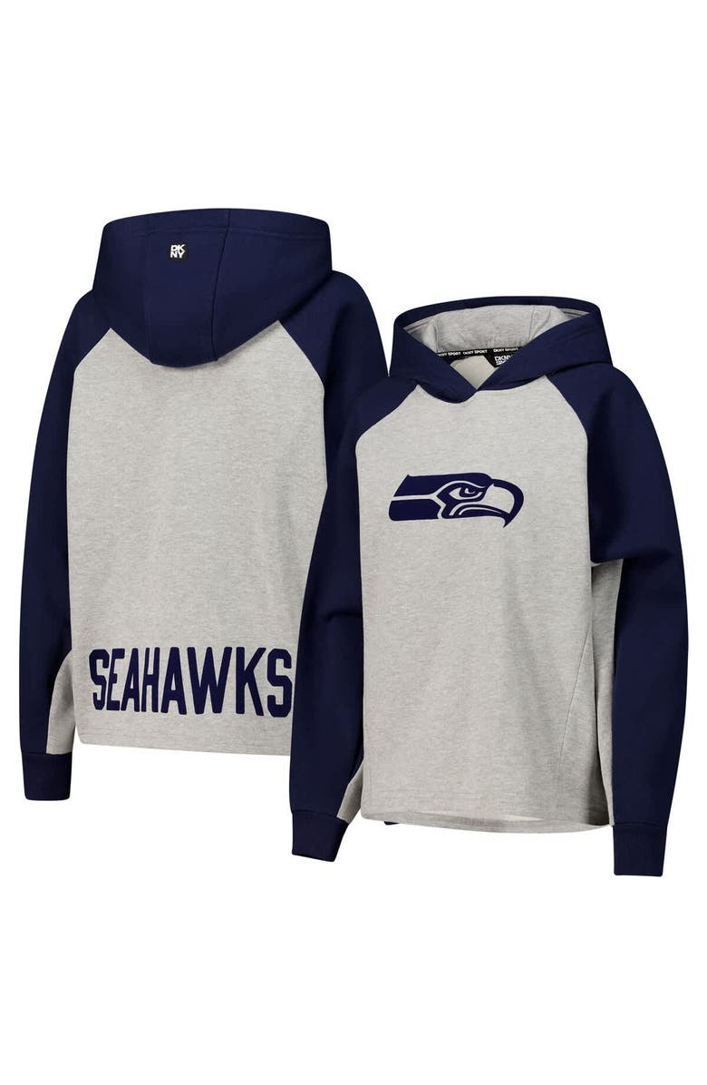 DKNY SPORT Women
s DKNY Sport Gray/College Navy Seattle Seahawks Joy Cropped Raglan Pullover Hoodie, Main, color, Gray