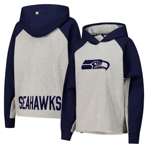 Women
s DKNY Sport Gray/College Navy Seattle Seahawks Joy Cropped Raglan Pullover Hoodie