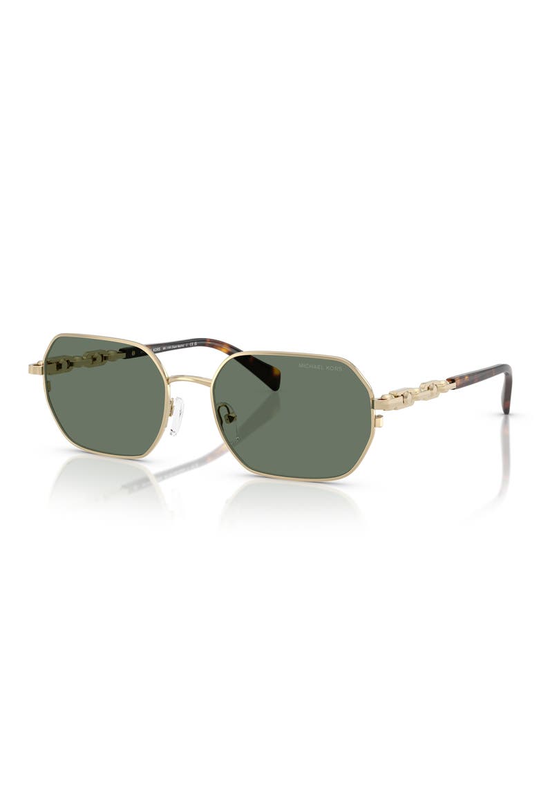 57mm Geometric Sunglasses, Alternate, color, LIGHT GOLD SHINY / GREEN SOLID