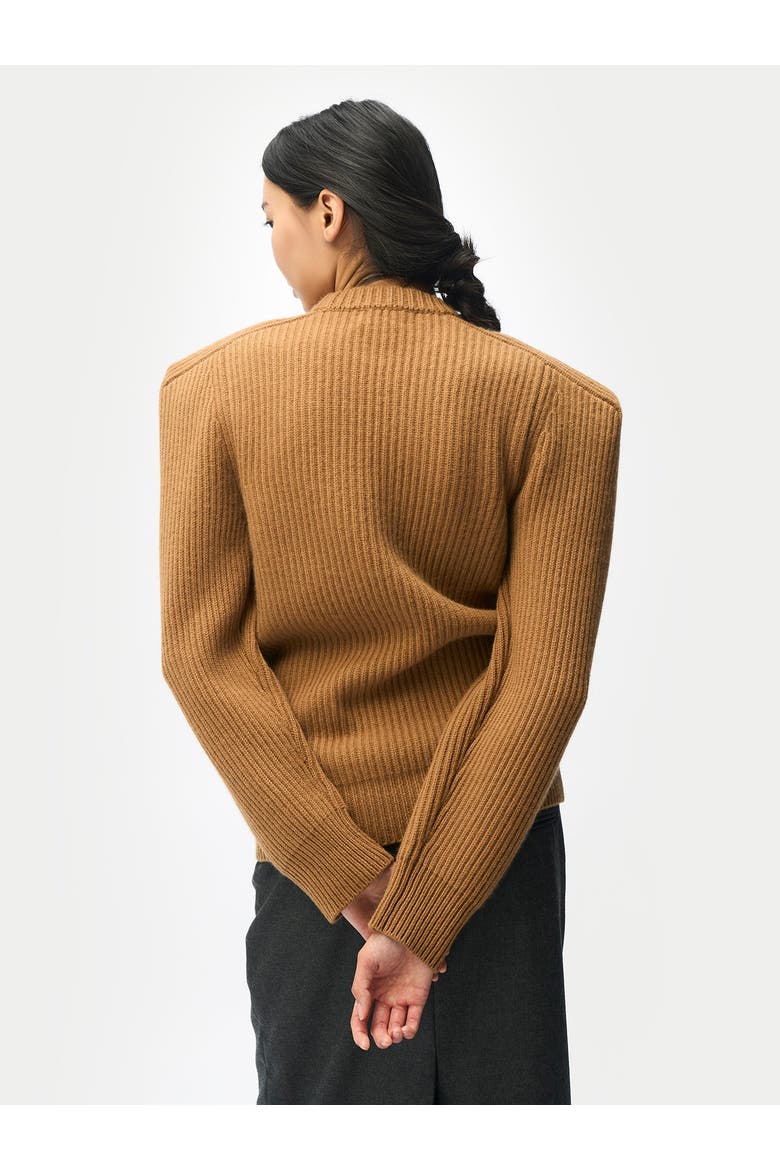 Sculpted-Shoulder Cashmere Sweater, Alternate, color, camel