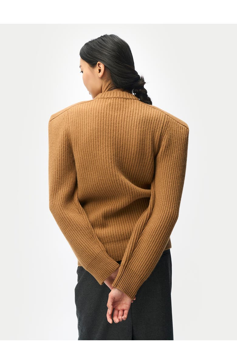 Gobi Cashmere Sculpted-Shoulder Cashmere Sweater, Alternate, color, Camel