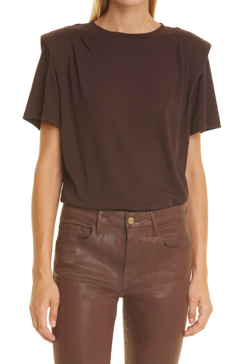 Padded Shoulder Cotton T-Shirt, Main, color, MAHOGANY