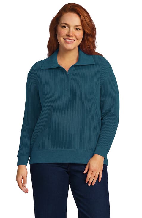 Plus Size Long Sleeve Waffle Button Up Henley