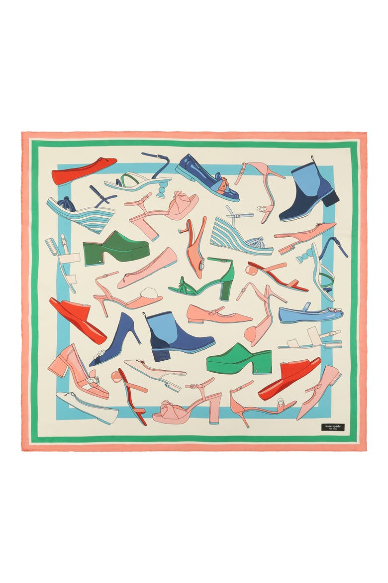 shoes print silk square scarf, Alternate, color, IVORY MULTI