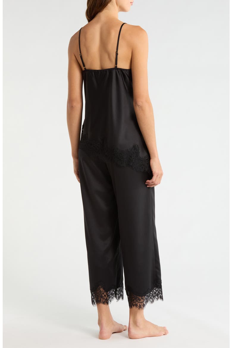 Lace Trim Satin Pajamas, Alternate, color, BLACK