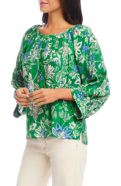 Karen Kane Floral Print Crepe Top In Green