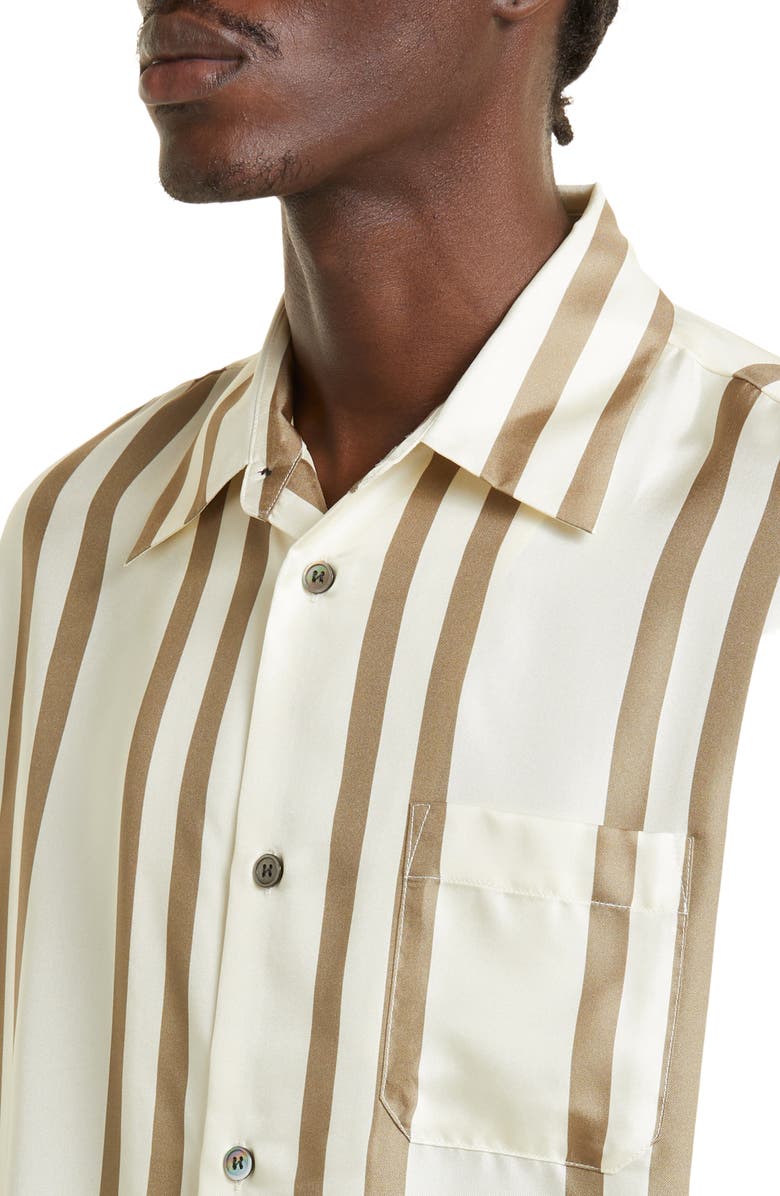 John Elliott Stripe Short Sleeve Silk Button-Up Shirt, Alternate, color,