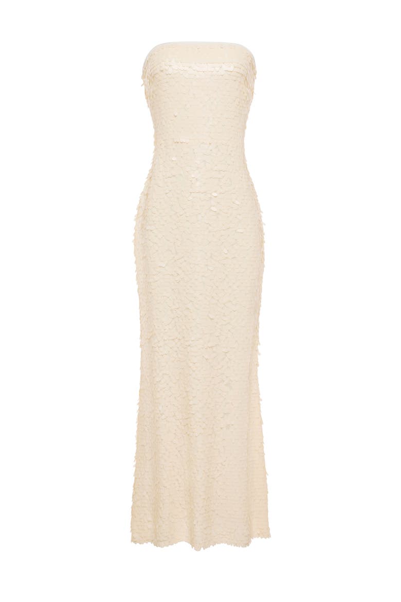 Sculpty Strapless Teardrop Sequin Dress, Main, color, Bone