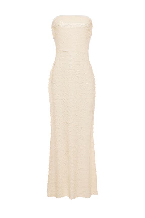 Sculpty Strapless Teardrop Sequin Dress