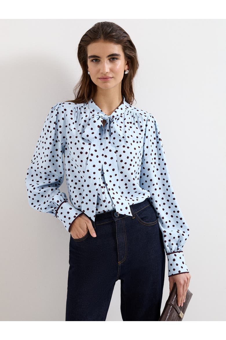 Coco Tie Neck Polka Dot Blouse, Main, color, Blue
