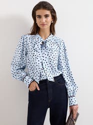 Phase Eight Coco Tie Neck Polka Dot Blouse