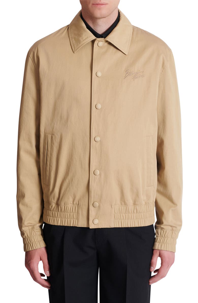 Balmain Cotton canvas bomber jacket, Alternate, color, Beige