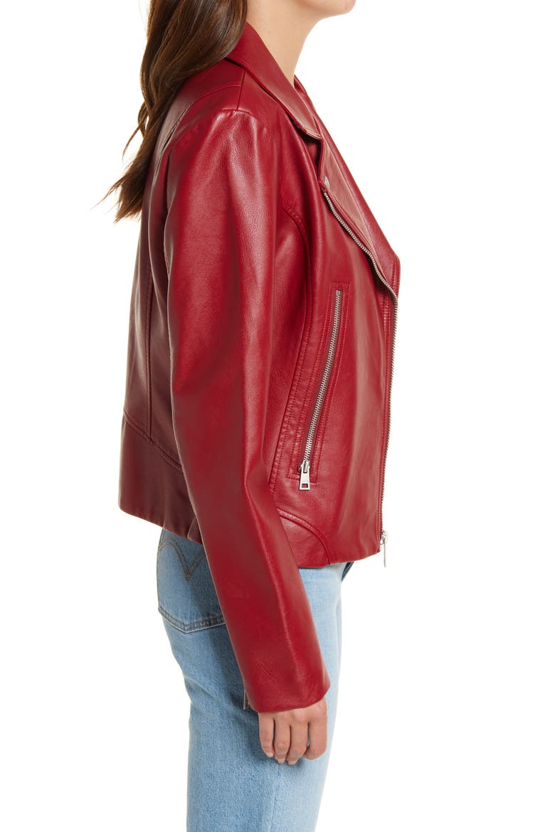Faux Leather Moto Jacket, Alternate, color, DEEP RED