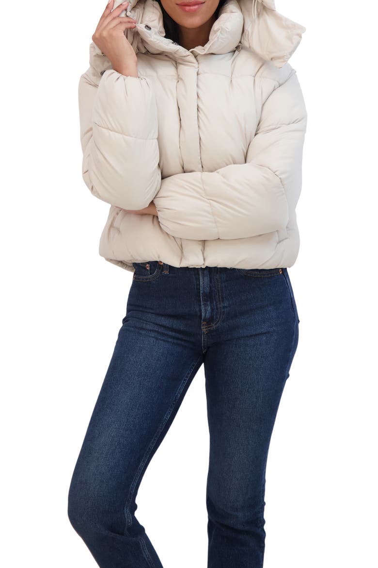 Short Hooded Puffer Jacket, Alternate, color, BEIGE