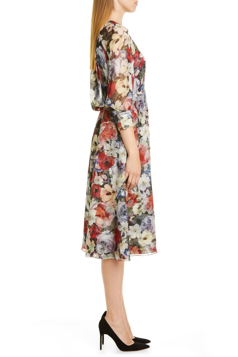 Poppy Collage Floral Silk Midi Dress, Alternate, color, BLACK / MULTI