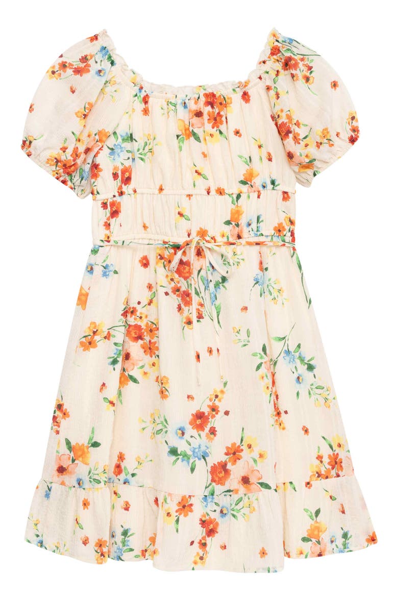 Kids' Floral Babydoll Dress, Alternate, color, IVORY/ ORANGE