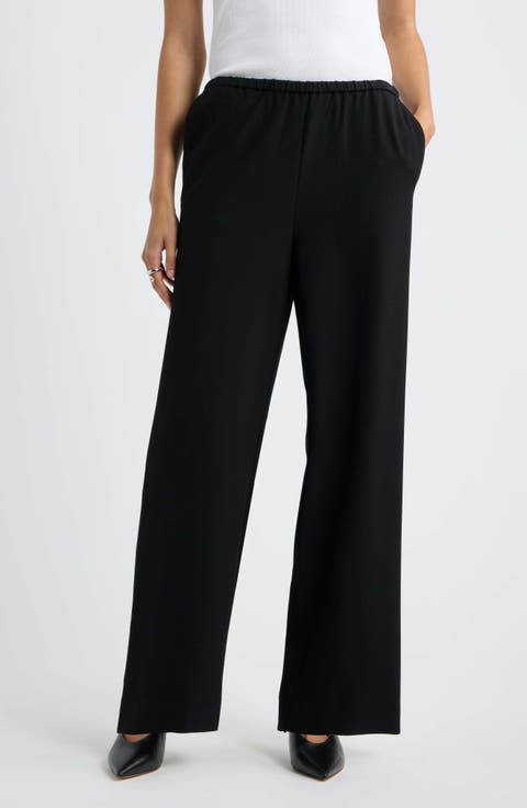 Wool Blend Pull On Wide Leg Pants