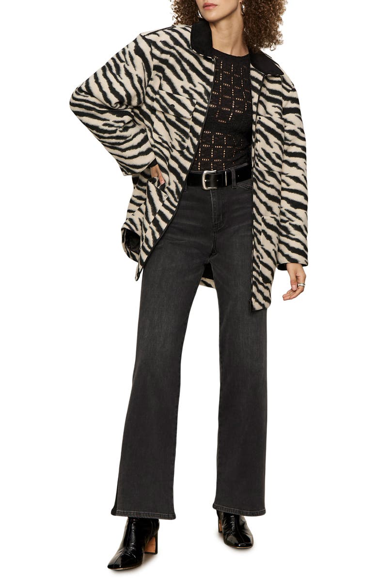 Sanctuary Soirée Zebra Print Barn Jacket, Alternate, color, Striking White