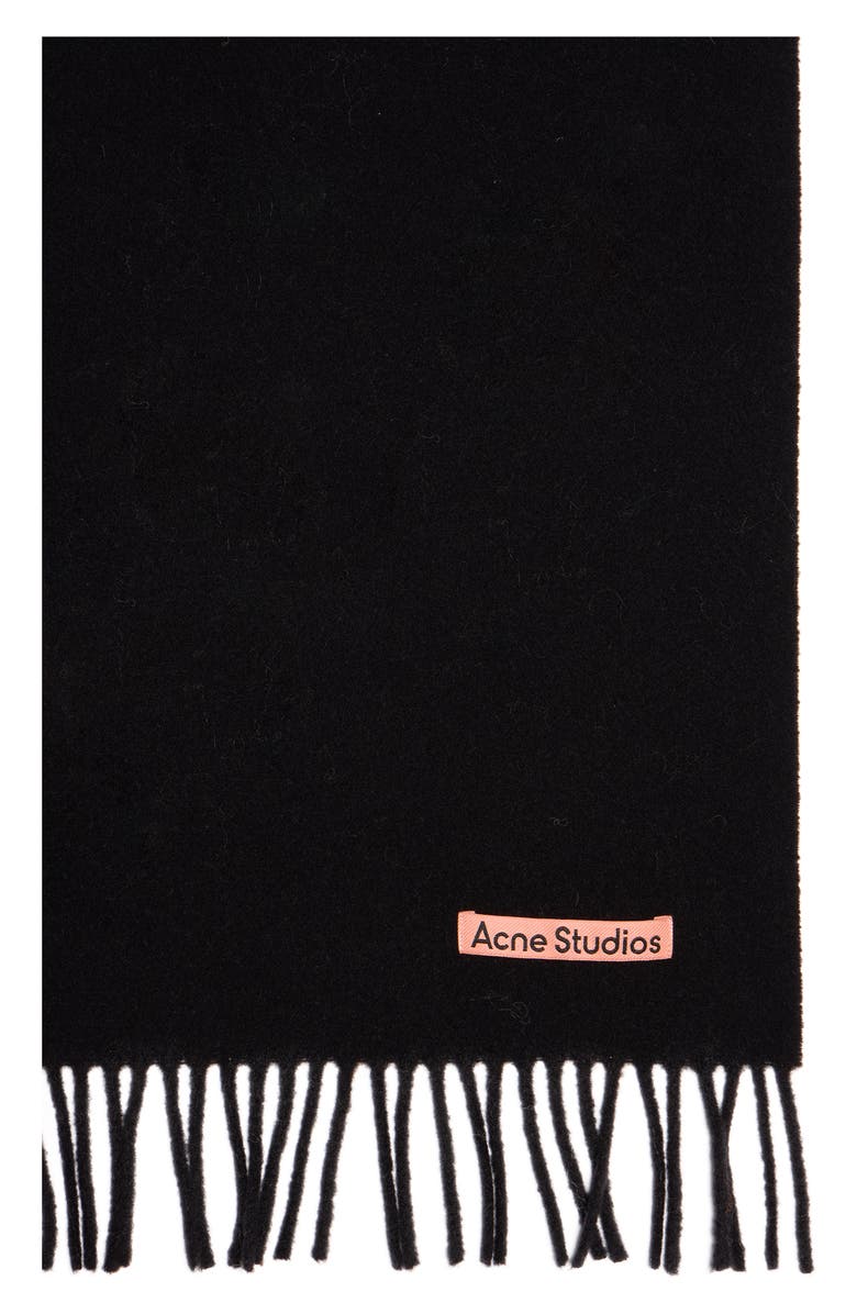 Acne Studios Fringe Wool Scarf, Alternate, color, Black