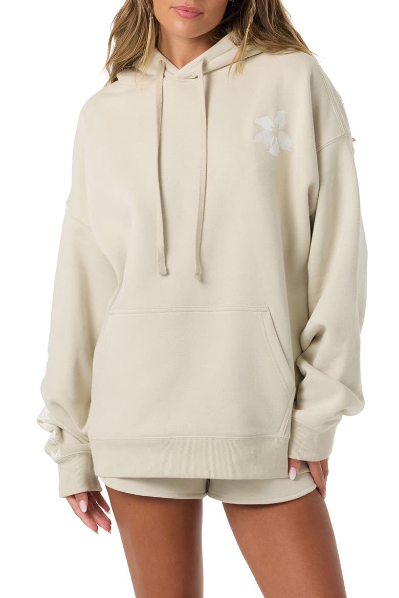 Tropic Melt Oversize Cotton Blend Hoodie, Main, color, LIGHT KHAKI