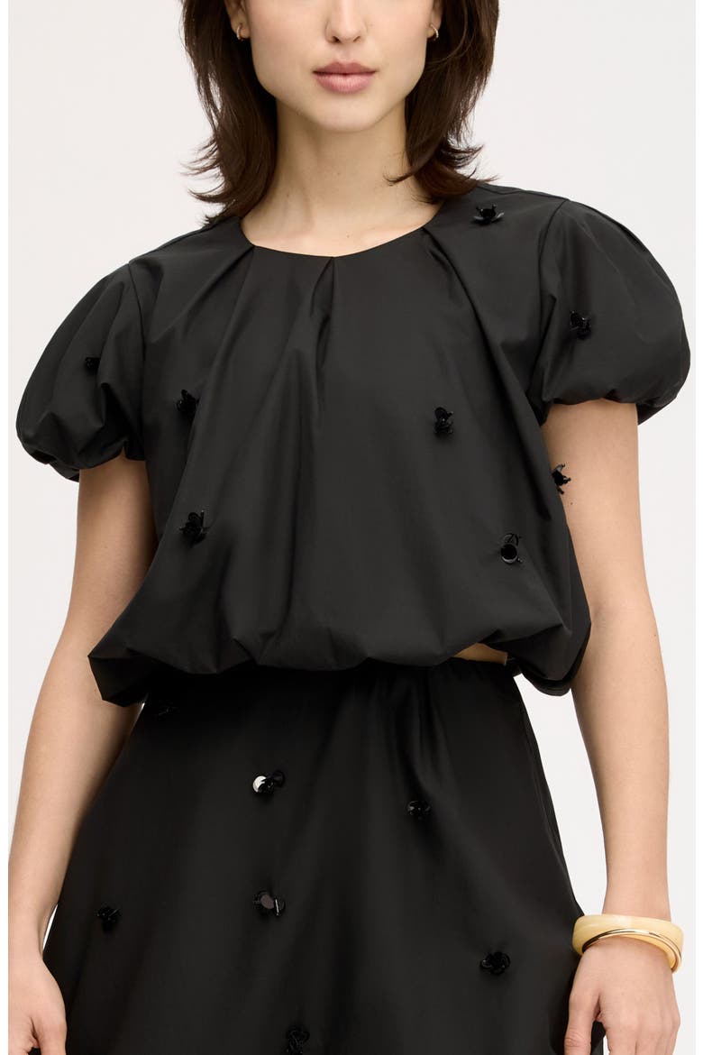 Paillette Bubble Cotton Poplin Crop Top, Main, color, TRUE BLACK