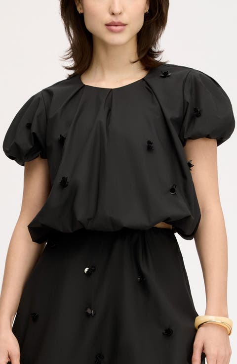 Paillette Bubble Cotton Poplin Crop Top