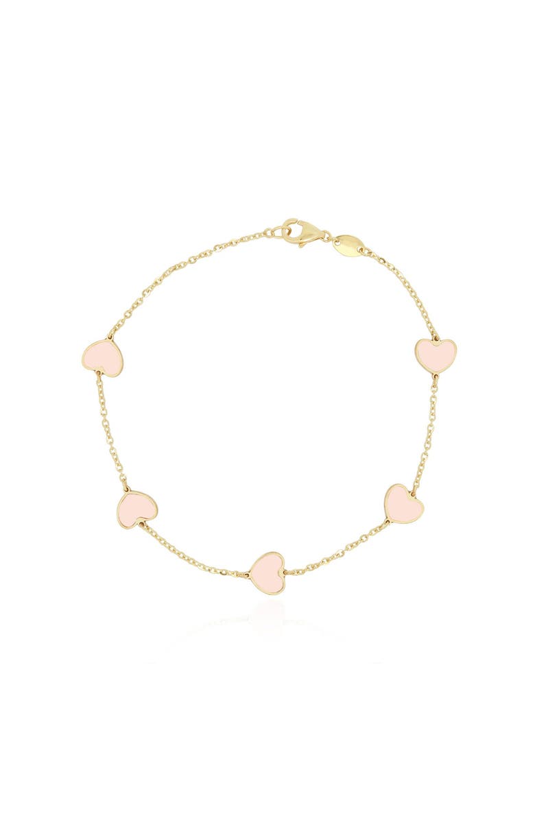 The Lovery Fine Jewelry Pink Pearl Heart Station Bracelet, Main, color, Pink Pearl