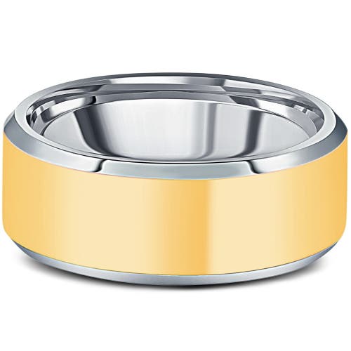 Bliss Diamond Polished Tungsten & Gold Plated Two Tone 8mm Ring Wedding Band