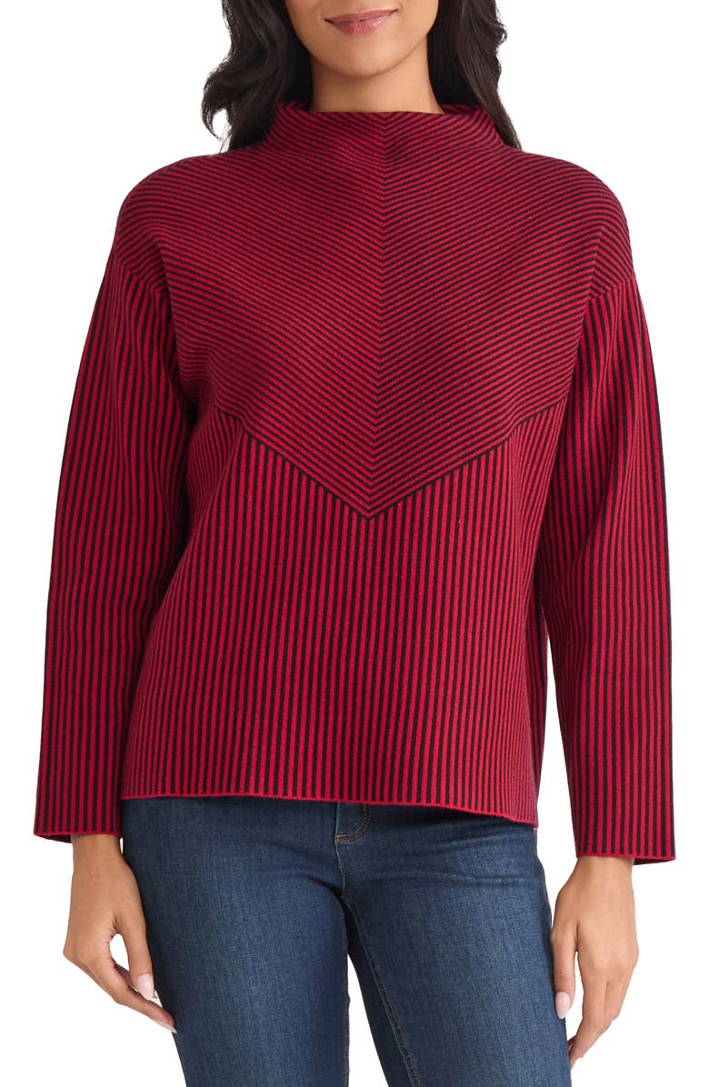 Jones New York Funnel Neck Jacquard Sweater, Main, color, Venetian Red/ Jones Black