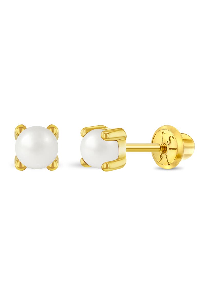 In Season Jewelry 14k Pronged Pearl Girl Earrings, Main, color, White