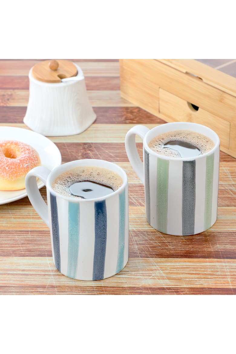 4 Piece 17 Ounce Handpainted Stoneware Mug Set, Alternate, color, White