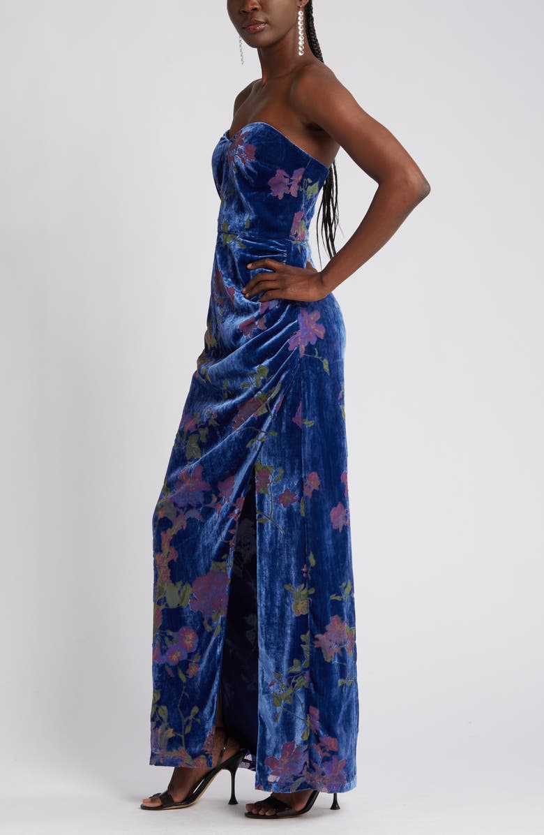 Lulus Exquisite Floral Velvet Burnout Strapless Gown, Alternate, color,