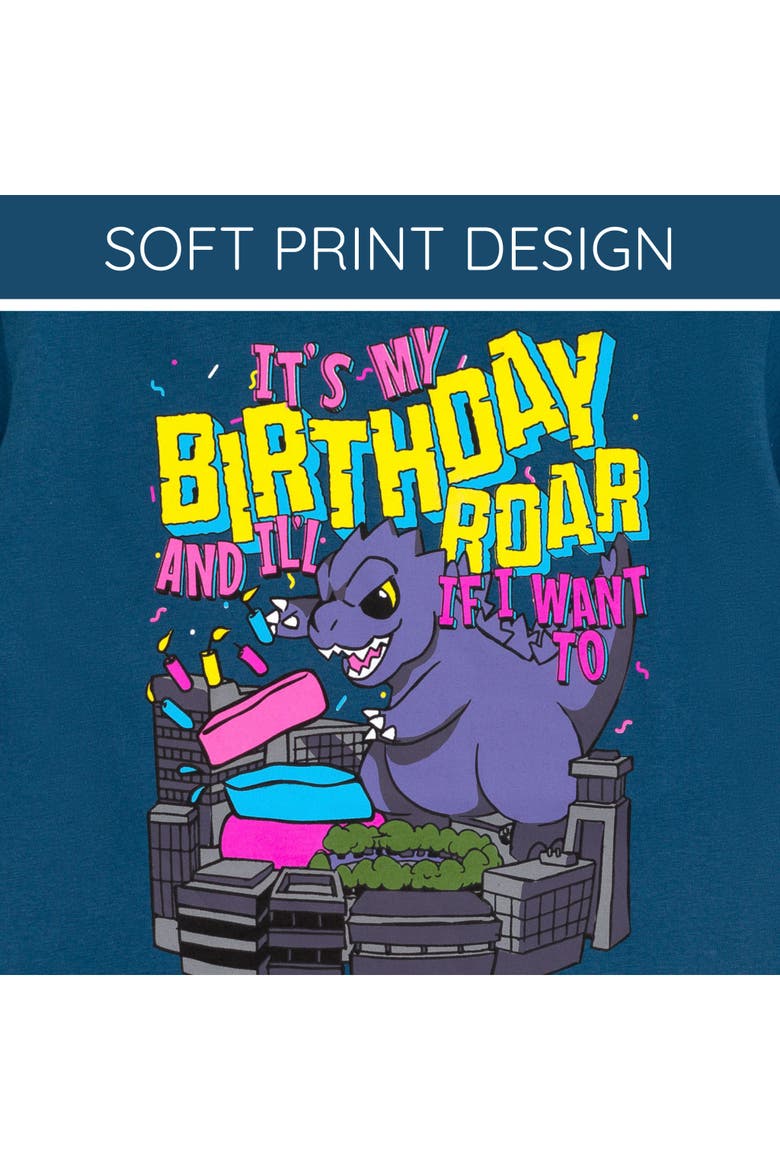Birthday T-Shirt, Alternate, color, Dark Teal Godzilla