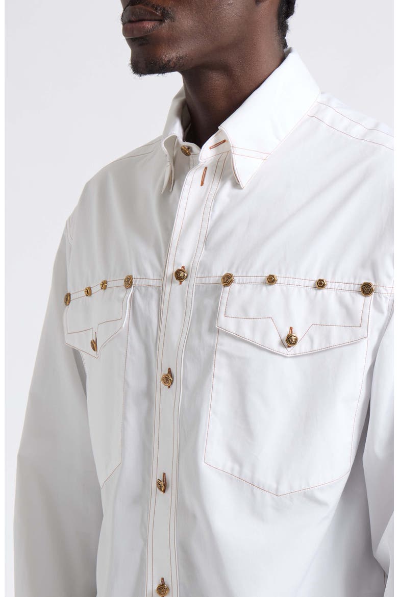 Decorative Topstitch Cotton Poplin Button-Down Shirt, Alternate, color, 1W000-OPTICAL WHITE