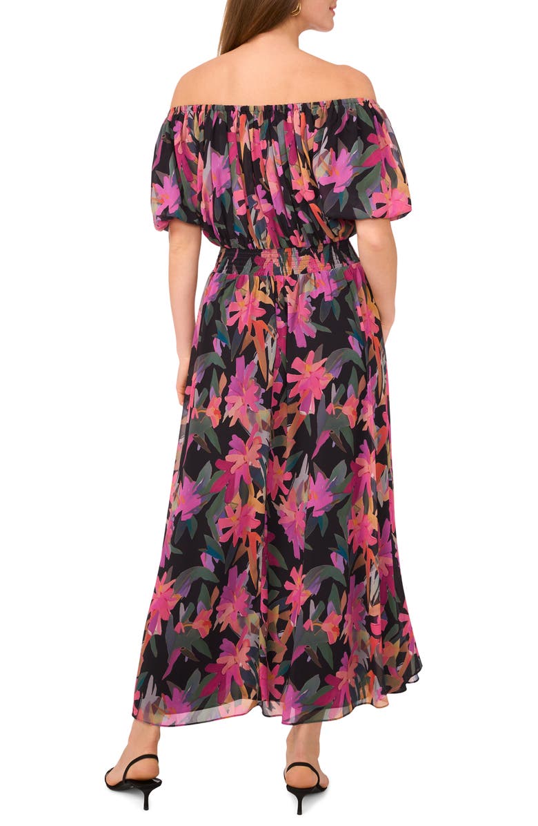 Vince Camuto Floral Off the Shoulder Puff Sleeve Maxi Dress, Alternate, color, Rich Black
