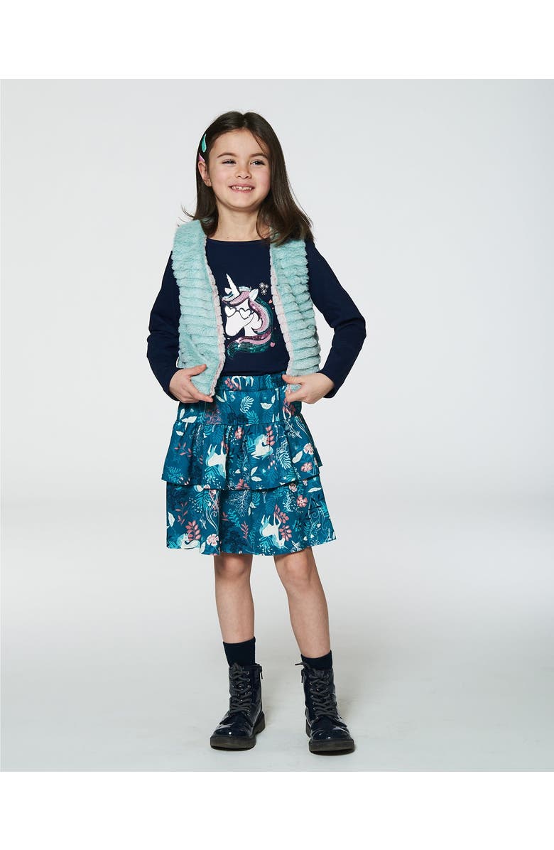 Deux par Deux Girl's Printed Flare Viscose Skirt Turquoise Printed Fairy Unicorn, Alternate, color, 