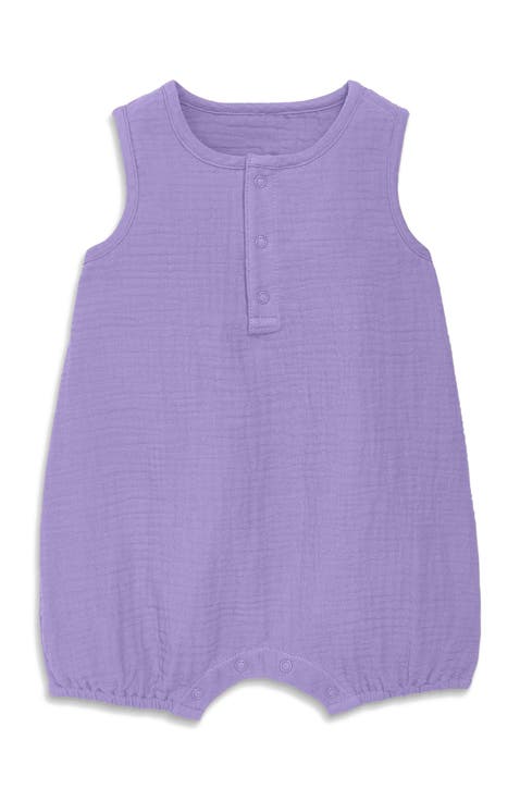 Baby Cotton Gauze Henley Bubble Romper