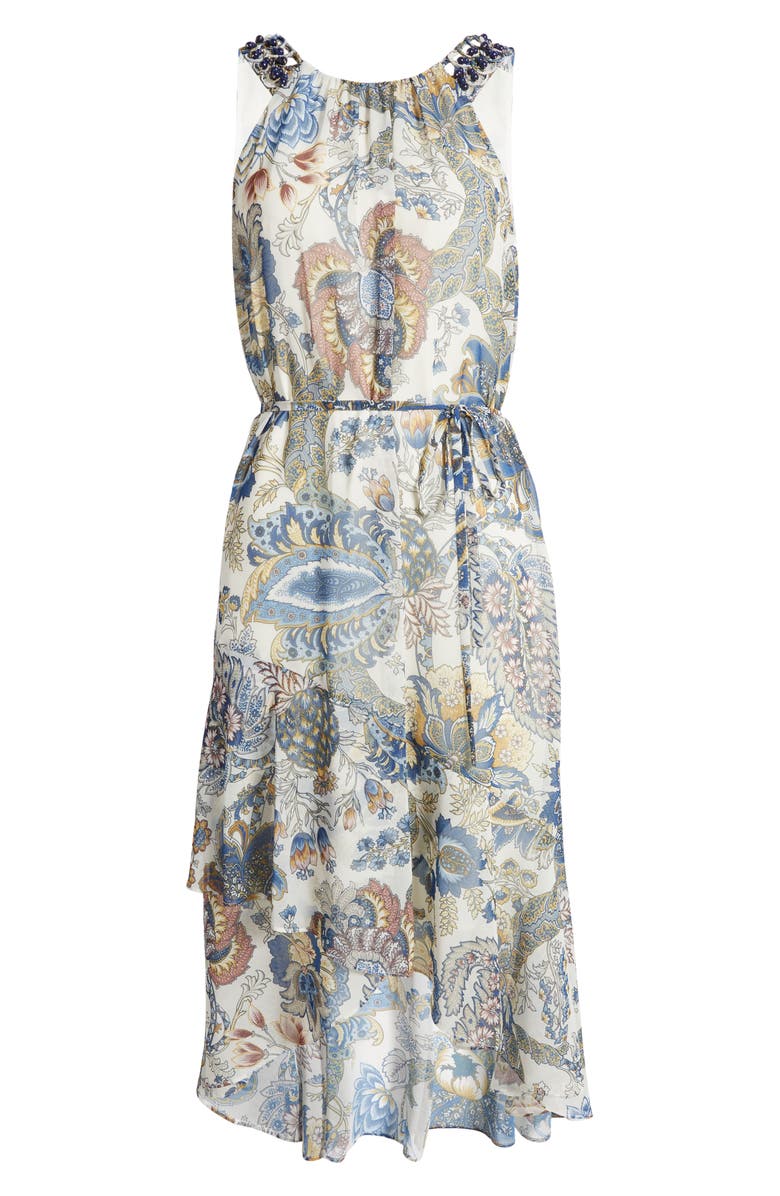 KOBI HALPERIN Allison Floral Beaded Belted High-Low Sleeveless Dress, Alternate, color,